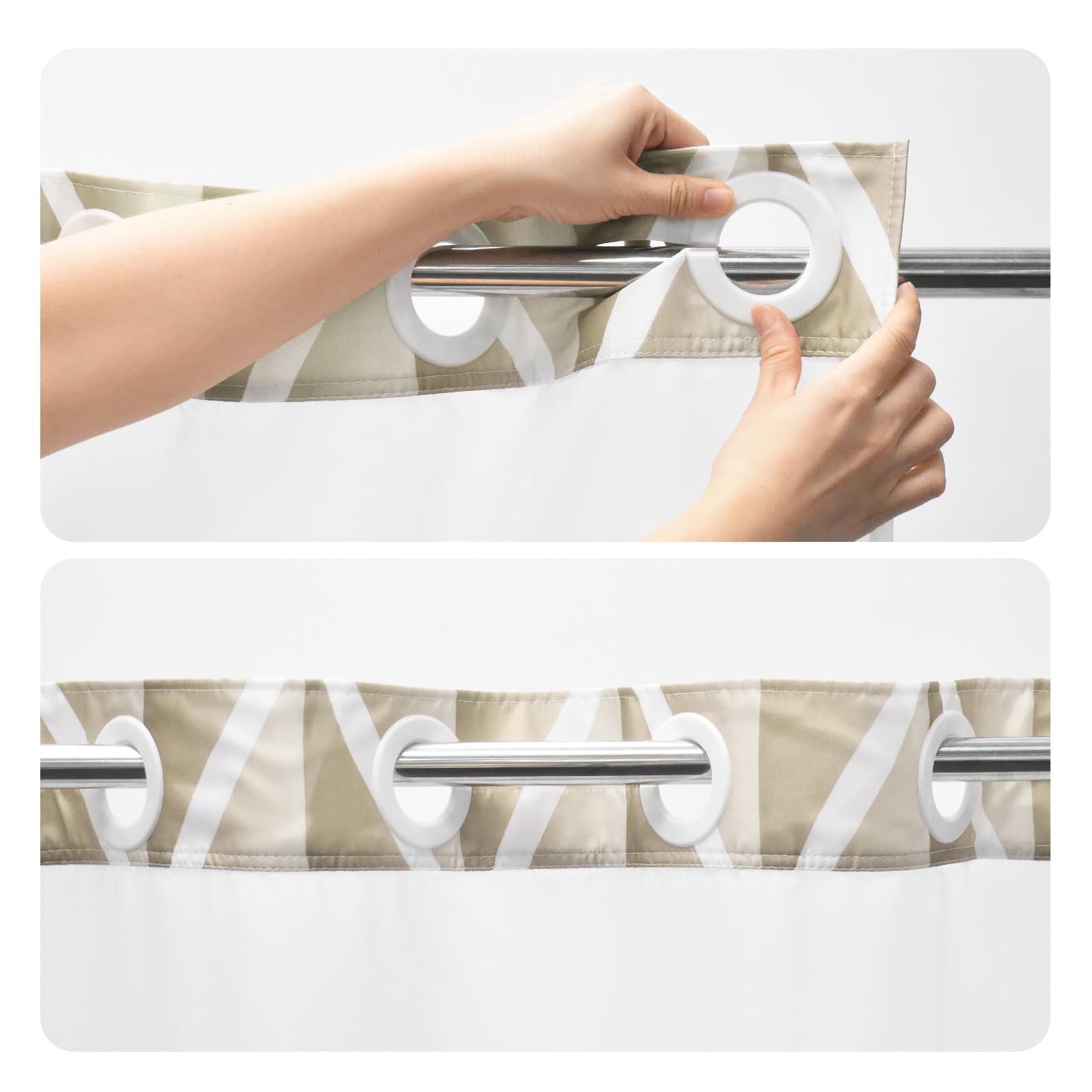 Yiatn No Hook Cream Shower Curtain With Snap In Fabric Liner Set - Hotel Style With See Through Mesh Top Window, Modern Geometri